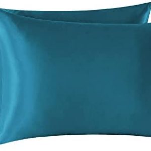 EXQ Home Satin Pillowcase for Hair and Skin,Cooling Pillow Case King Size Pillow Cases Set of 2 Satin Pillow Cover with Envelope Closure Teal (20×40 inches)