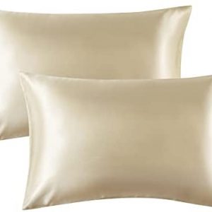 Bedsure Satin Pillowcase for Hair and Skin Queen – Taupe Silk Pillowcase 2 Pack 20×30 inches – Satin Pillow Cases Set of 2 with Envelope Closure
