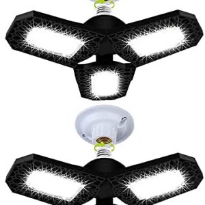 Grashal LED Garage Light 60W , 2 Pack Super Brightness 6000LM Garage Light with 3 Deformable LED Panels, 6500K Daylight Led Garage Ceiling Lights, Easy-Installation LED Lights for Workshop Warehouse