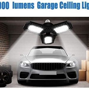 Grashal LED Garage Light 60W , 2 Pack Super Brightness 6000LM Garage Light with 3 Deformable LED Panels, 6500K Daylight Led Garage Ceiling Lights, Easy-Installation LED Lights for Workshop Warehouse