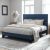 Allewie Queen Size Platform Bed Frame with Fabric Upholstered Headboard, Navy Blue
